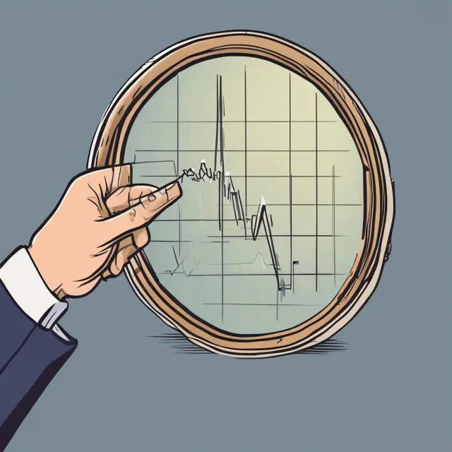 An investor gazes into a mirror reflecting a stock graph while holding a short selling sign, symbolizing the strategy of betting against market trends