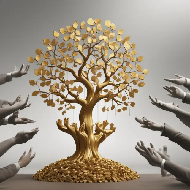 Golden hand distributes dividends among investors on a tree of securities representing rights and distributions in securities lending