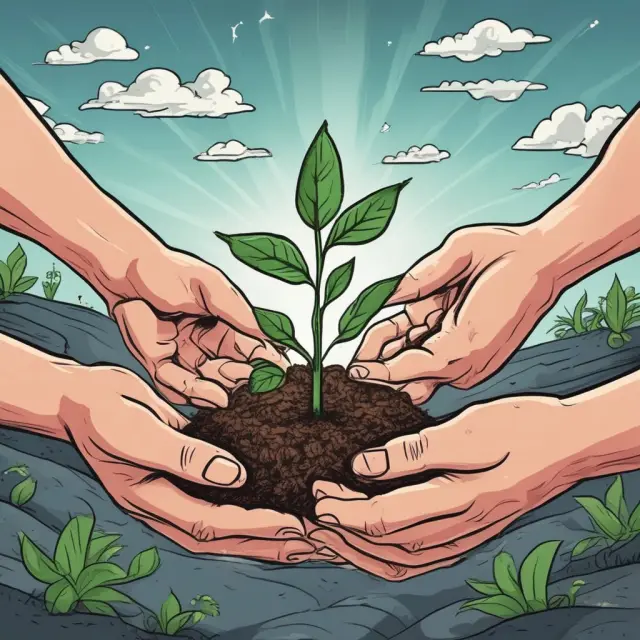 Image of a seed growing into a plant as the hands of venture capitalists reach in to help fund and cultivate new business ideas