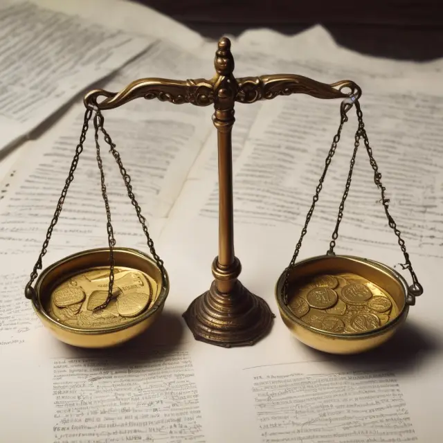 Golden scales with one side holding profit coins and the other side displaying loss coins, symbolizing positive and negative seigniorage