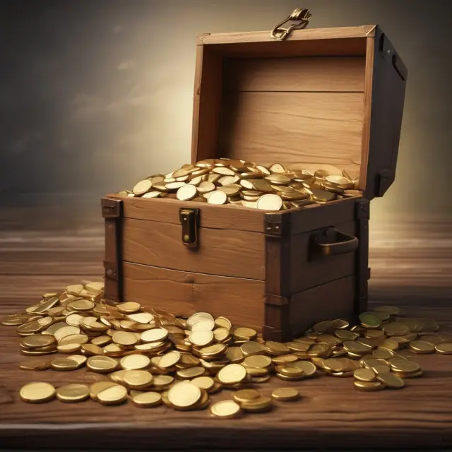 European Central Bank generating seigniorage revenue, depicted as gold euro coins filling a treasure chest