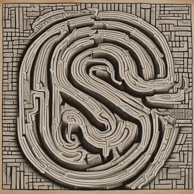 Complex maze representing SDIRA pitfalls - labyrinth with snakes denoting potential rule violations, complex fees and fraud risks.