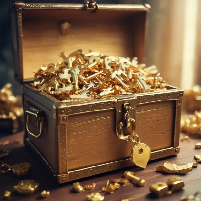 An image of a golden key unlocking a large, ornate treasure chest filled with real estate deeds, mortgage documents, and stacks of paper money