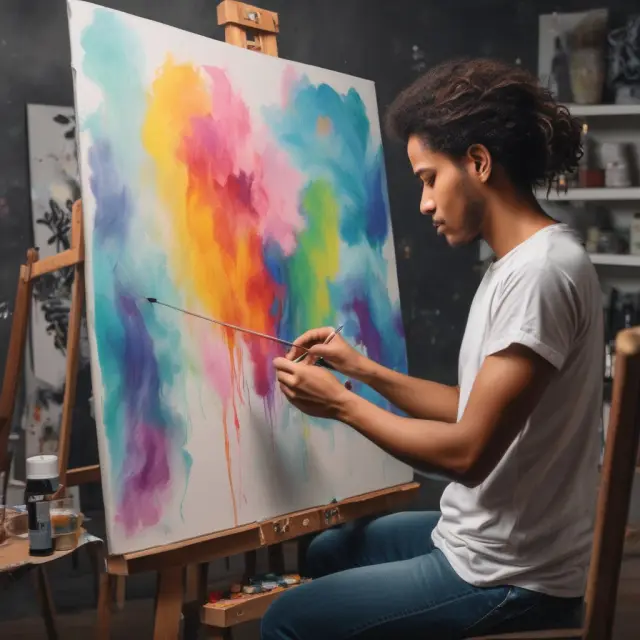 A solo artist creating a masterpiece on a canvas symbolizing the journey and risks of starting a sole proprietorship