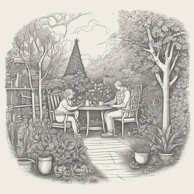Entrepreneur tending to a flourishing garden of ideas, symbolizing autonomy, creativity, and personal growth