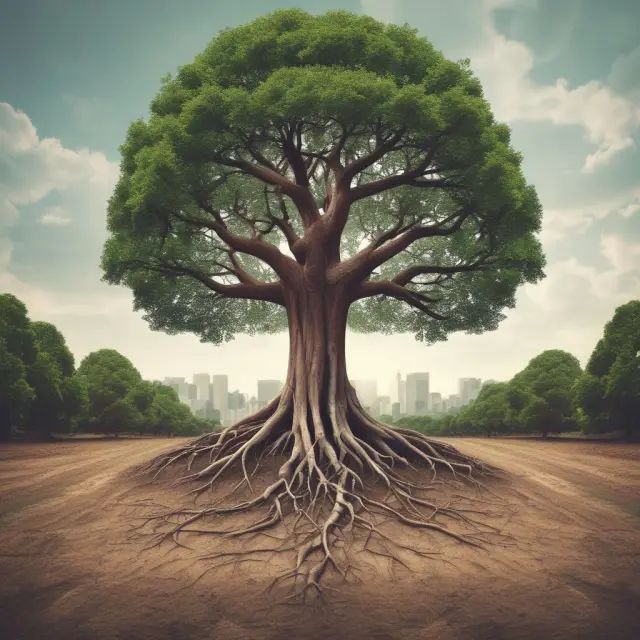 Image of a tree flourishing through various market conditions, representing the potential gains of a long-term buy-and-hold investment approach