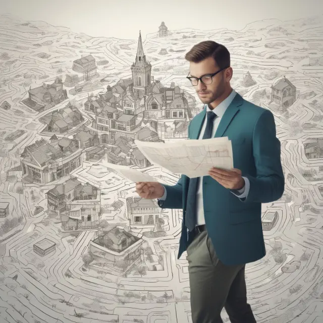 Buyer and seller working together in a maze of mortgage documents for seller financing, illustrating flexibility and cooperation