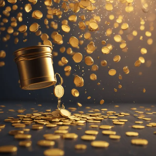 A golden stream of coins flows from a floating interest rate, illustrating the attractive yields and inflation protection of senior bank loans.