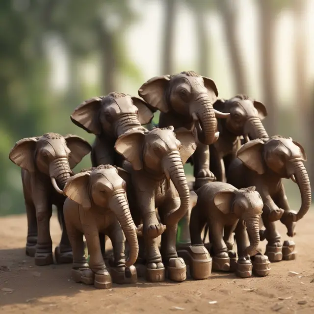 Visualization of the top five constituents of the BSE Sensex as powerful elephants, each symbolizing their respective economic sectors and importance to the index