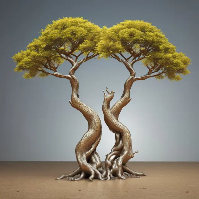 A pair of gold and silver trees symbolizing Sensex and Nifty, illustrating their importance and differences in the Indian stock market.