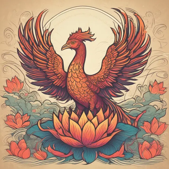 A mythical phoenix rising from a sea of lotus flowers, representing the growth potential in India