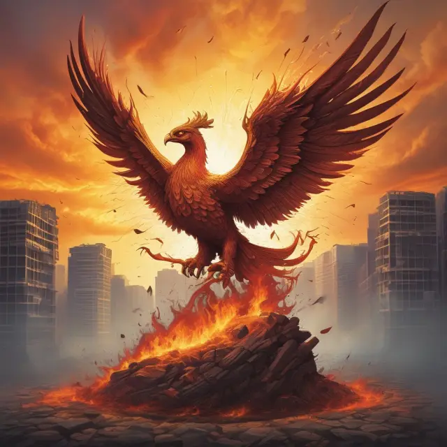 A mythical phoenix emerging from the ashes of 30 constituents representing Sensex