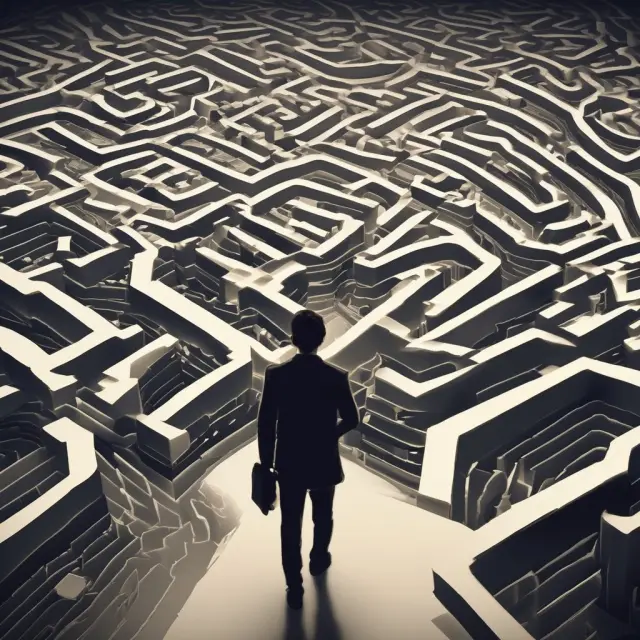 An investor delving into a complex financial dataset, assisted by an intelligent AI helper.