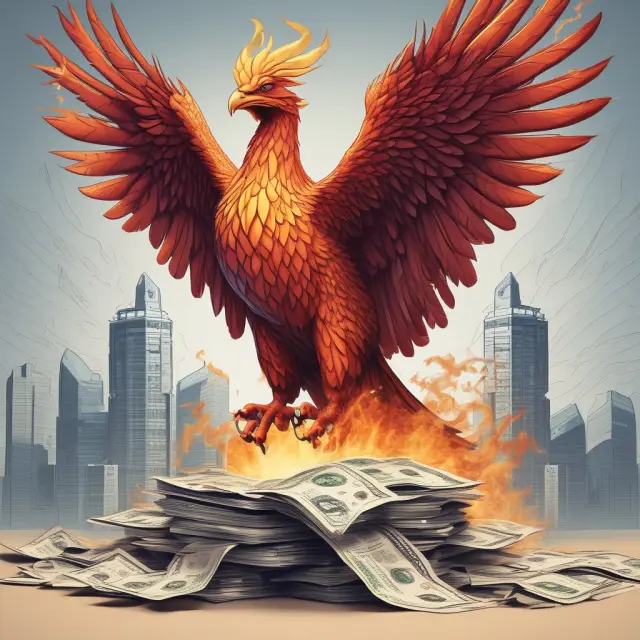 Phoenix emerging from stacked financial reports signifies a successful Series B funding round.