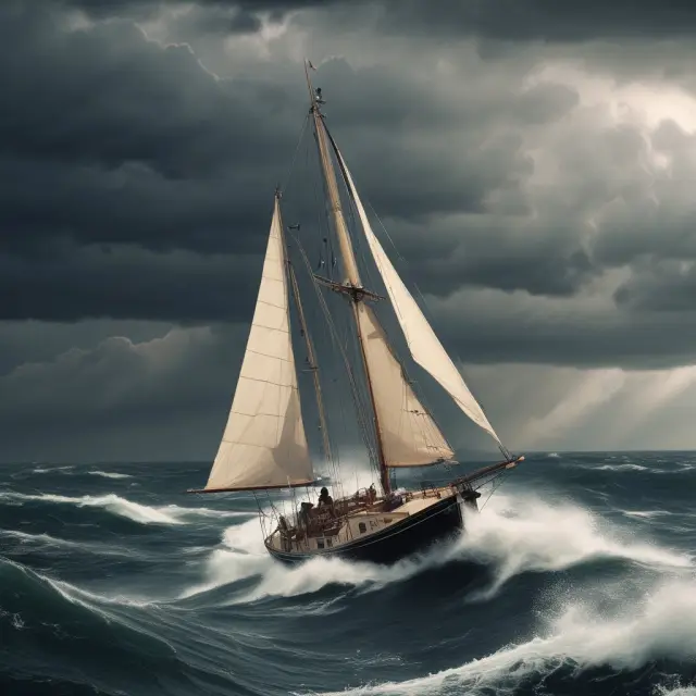 Sailboat braves stormy waters as it sails towards a sunny horizon, representing companies navigating the challenges to secure Series B funding and reach new heights.