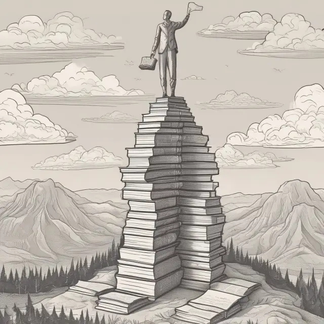 Candidate on top of a book mountain with a map, preparing for the Series 3 exam