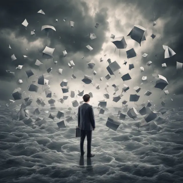 A person sailing through an ocean filled with FAQs during the Series 3 exam preparation process