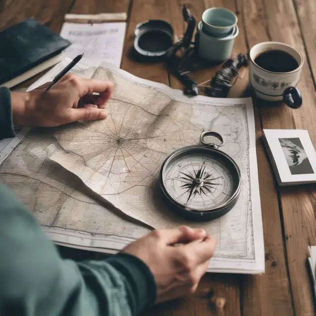 A person holds a map and compass, symbolizing the process of registering, scheduling, and taking the Series 63 exam with FINRA.