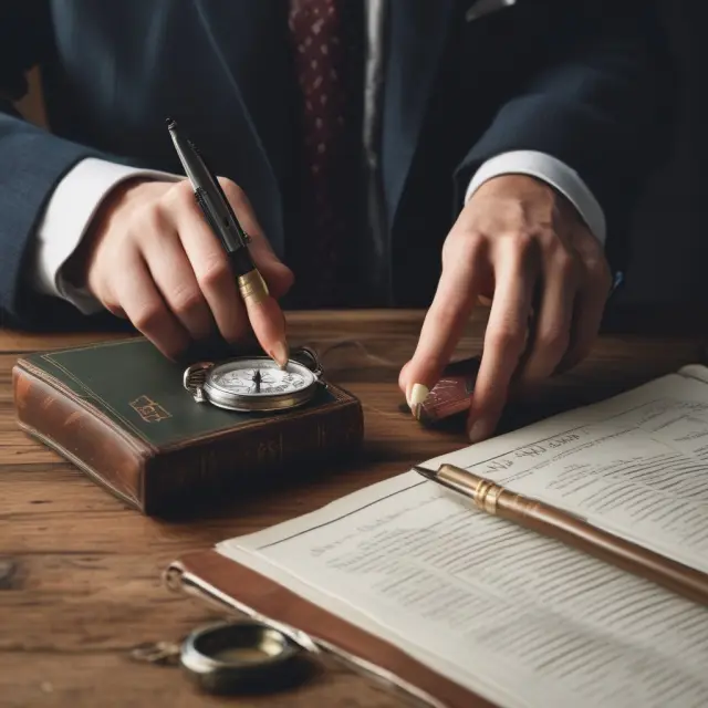 Broker holding a compass and a book representing ethical practices (Series 63) and fiduciary duties