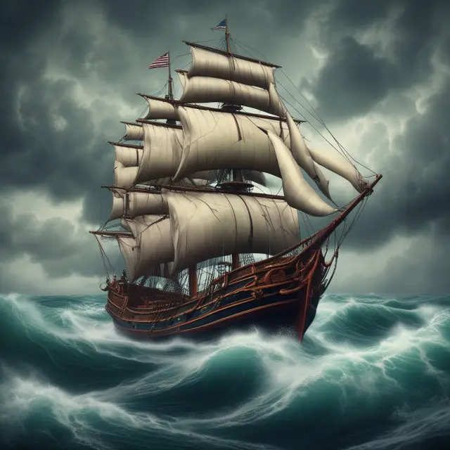 A candidate navigates a stormy sea towards licensing milestones (Series 63, Series 7, or Series 6) to become a securities professional.