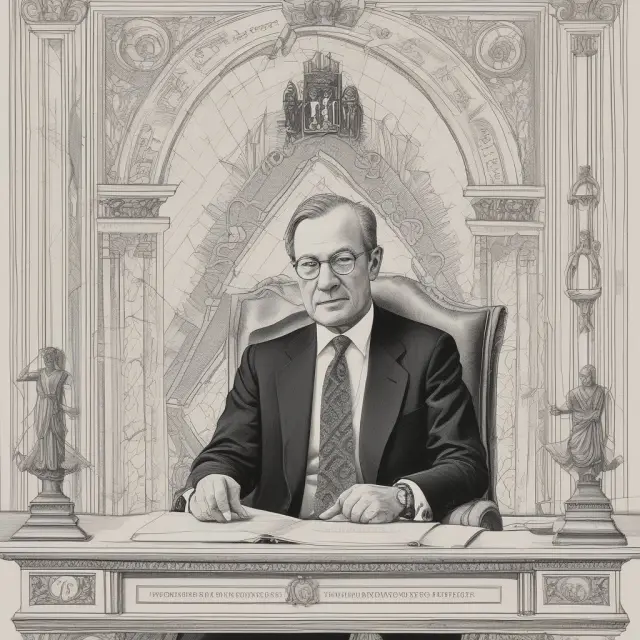 Central bank governor examining economic indicators, reading through financial reports, and solving quantitative methods formulas