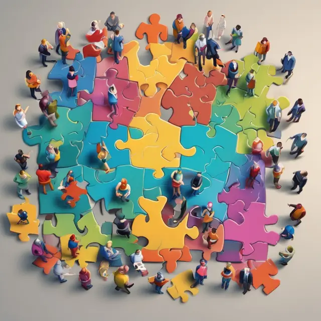 A collection of client profile jigsaw puzzles being assembled, with capital market theories shaping the investment strategies and portfolio management techniques.