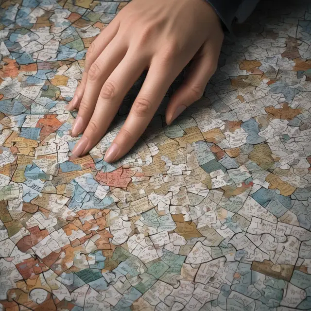 An examiner observing a completed jigsaw puzzle consisting of various pieces symbolizing Series 6 exam topics: opening business, accounts, providing information, and obtaining instructions.