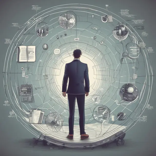 A stockbroker handling a maze of charts representing investment risk, taxation, equity, debt instruments, options, and retirement plans in the context of the Series 7 exam.