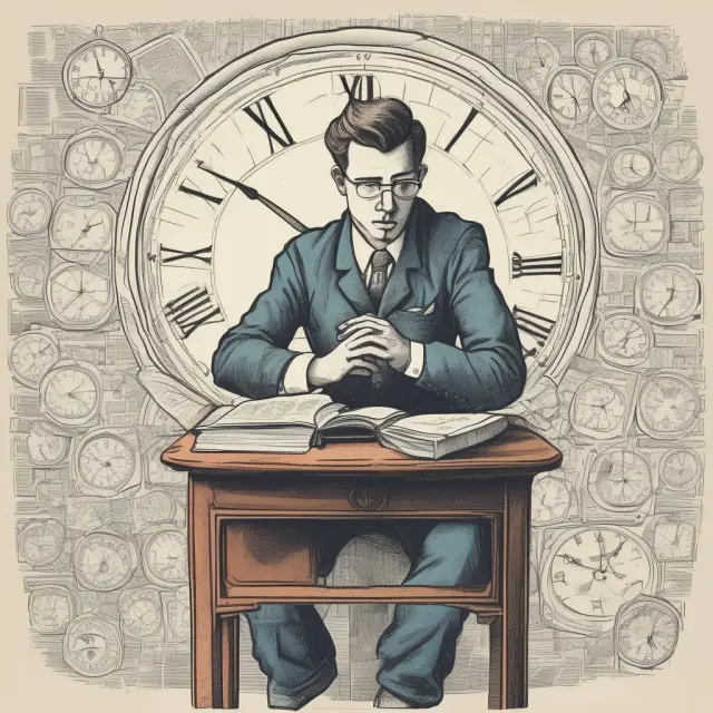Person sitting at desk, facing an hourglass clock representing the 6-hour Series 7 exam duration