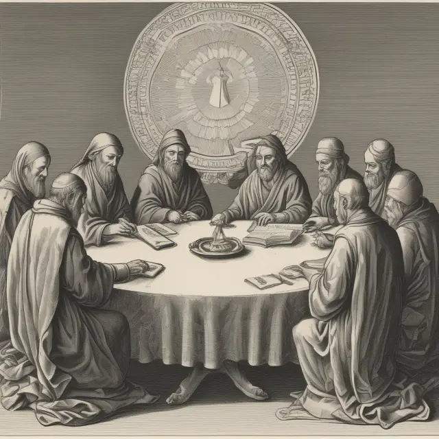 A round table with wise sages discussing the intricacies of the Series 9 and 10 exams for securities professionals