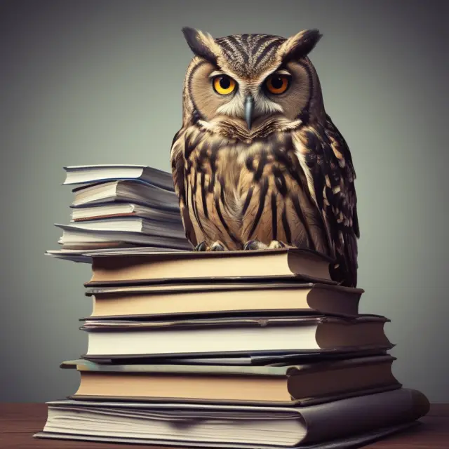 An owl oversees piles of financial reports representing sales functions: personnel management, customer accounts, sales practices, and public communications.