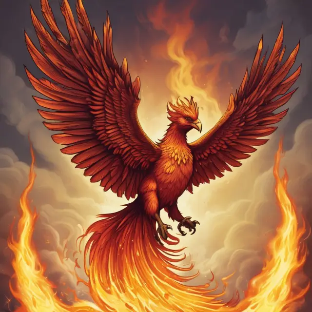 Phoenix emerging from inflation-driven semi-annual rate adjustment flames, representing Series EE bond resilience