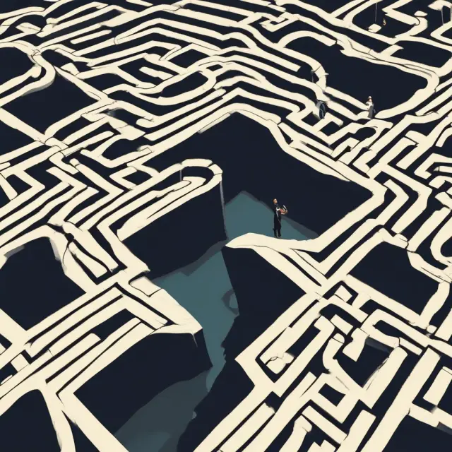 An institutional investor examining a maze, with Series EE Bonds at the heart, signifying the complexities of redemption rules.