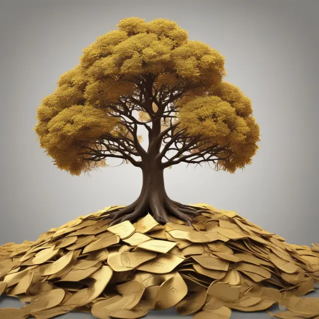 A stable tree with gold-labeled leaves in a volatile bond market scene, symbolizing Series I Bonds offering protection against inflation risk