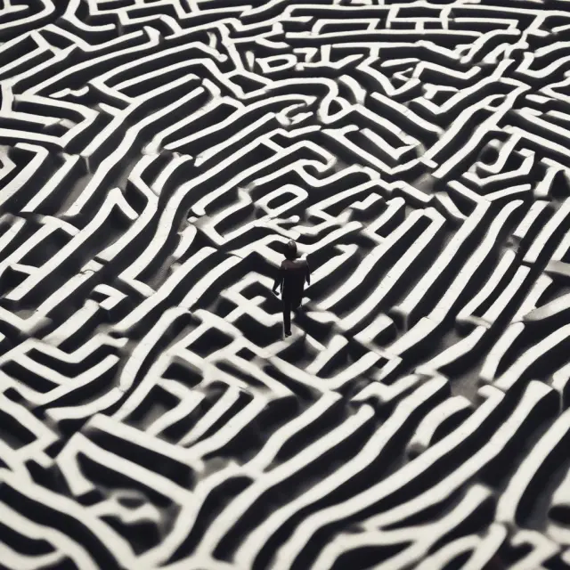 An executive navigates a maze symbolizing the complexities of SERPs, encountering tax deferral, customizable plans, and potential death benefits along the way.