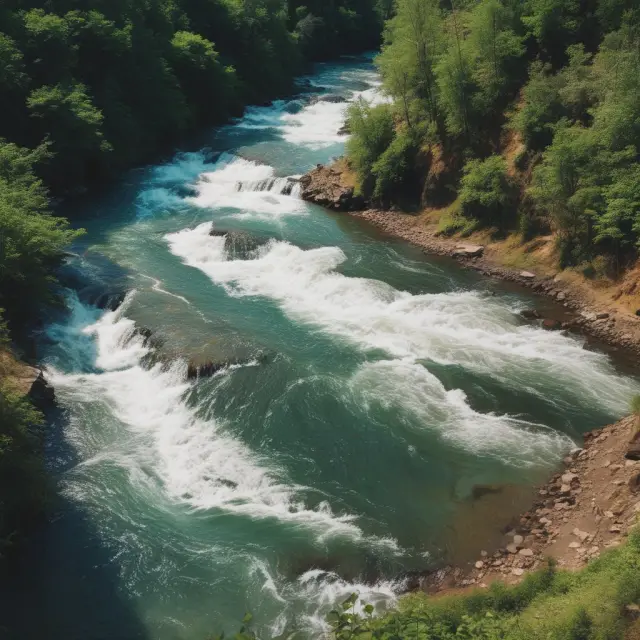 An intricately designed river system representing various industries, with service charges as the life-sustaining waterflow