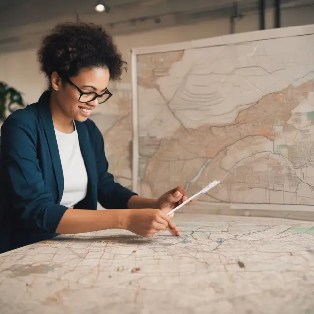 Tour guide pointing to various industries within the extensive service sector, including education, healthcare, finance, and information technology.