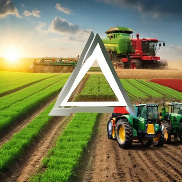 Triangle illustrating an agricultural, industrial, and service sector, symbolizing their interconnected role in a prosperous economy