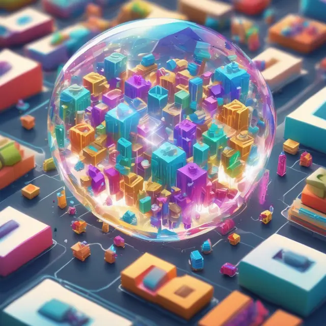 A colorful marketplace with interconnected countries inside a clear, glowing SEZ sphere, signifying economic growth and technology transfer.