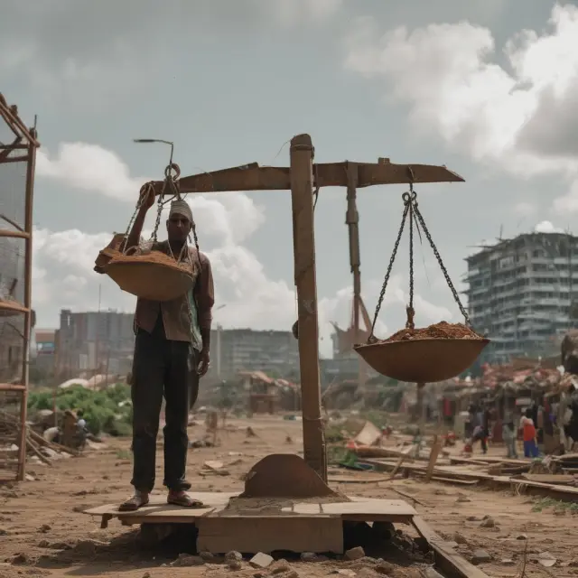 An ancient scale weighs economic progress against labor rights, environmental sustainability, and local economies in the context of Special Economic Zones