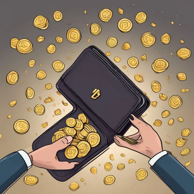 Gold coins flowing from a wallet to brands, with competitors attempting to capture them, illustrating the battle for Share of Wallet vs. Market Share