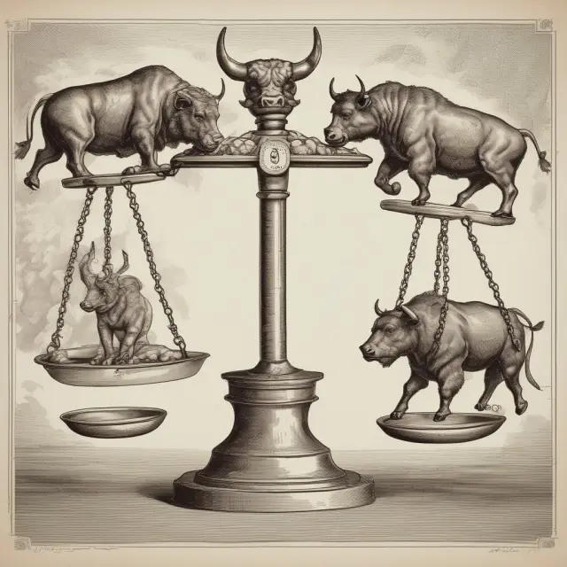 Bull and bear figures symbolizing business competition, with the victorious brand