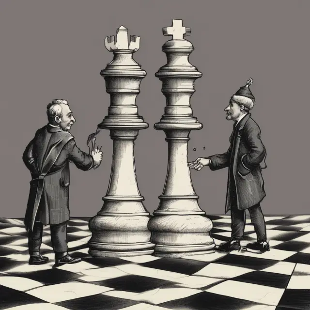 Founders and public investors on opposing sides of a chessboard, representing company share classes with different voting powers.