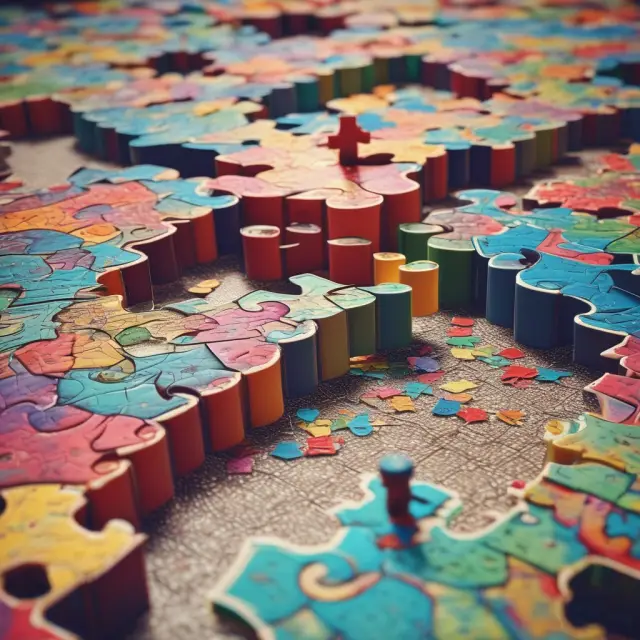 A tableau of various share class types represented as unique puzzle pieces, illustrating the importance of understanding their differences for optimal investment decisions.