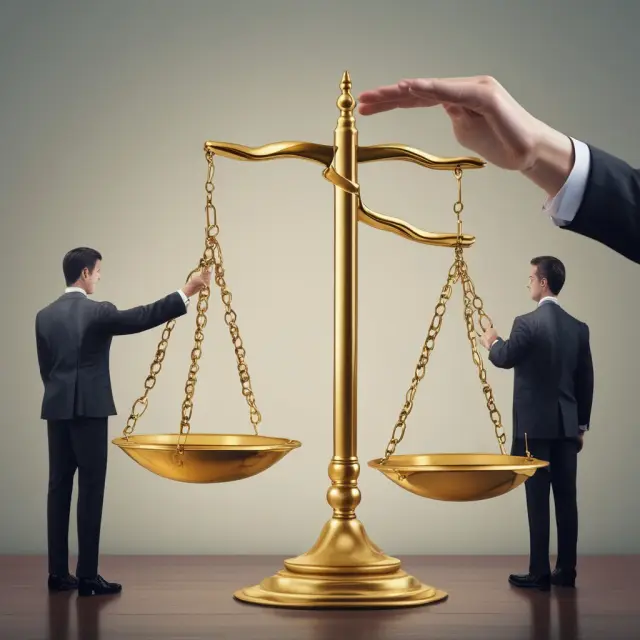A golden scale representing shareholder value balanced by the interests of various stakeholders, symbolizing long-term sustainability and successful corporate decision-making.