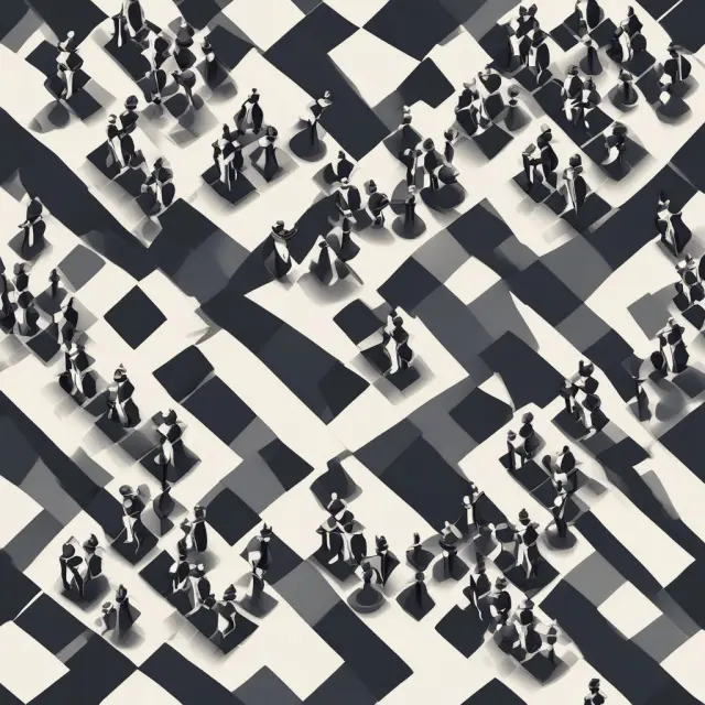 Common and preferred shareholders strategize on a chessboard, illustrating their influence in corporate governance