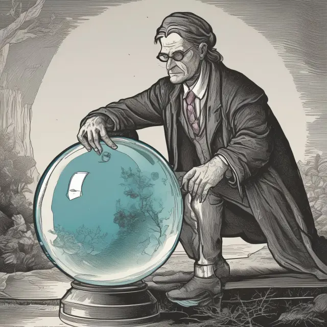 An activist investor gazes into a crystal ball, reflecting on the effectiveness and future of shareholder activism in corporate governance.