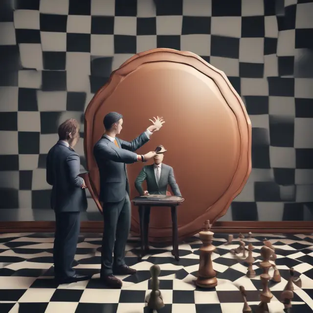 Minority shareholder holding a shield, protecting their stake from external investor advances on a chessboard