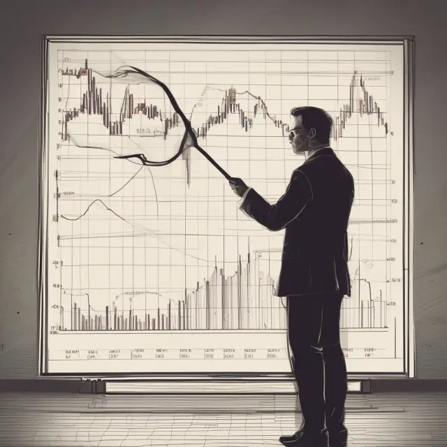 An analyst closely examining a large shareholder equity chart using a magnifying glass, symbolizing thorough analysis and understanding the company