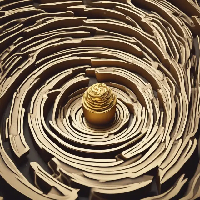 Gold coins flow through a secret maze representing privately held companies, revealing hidden gems symbolizing Shareholder Value Added